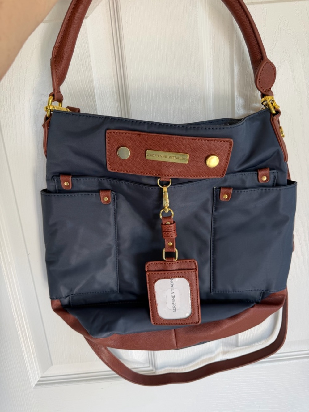 Adrienne Vittadini Navy and Brown Shoulder Tote
